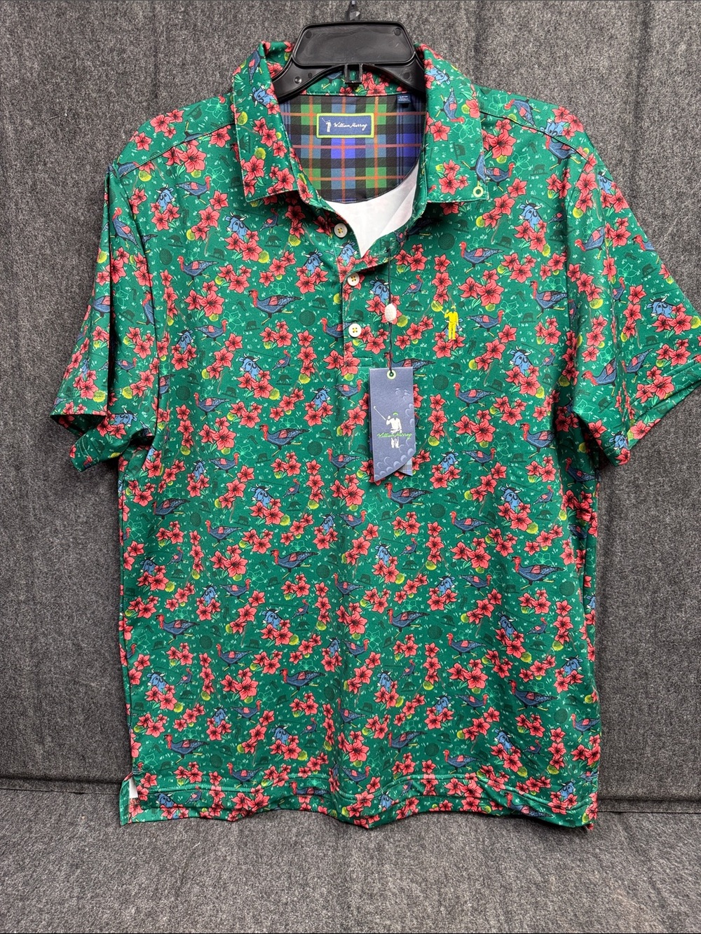 William Murray Golf Green Polo with Red Floral Print